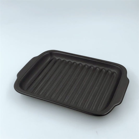 耐熱皿 調理プレート グリル皿 取っ手付き 幅23.7cm 陶器 直火OK 電子レンジOK オーブンOK 黒 おしゃれ 万古焼 萬古焼 グリルトレー10-618