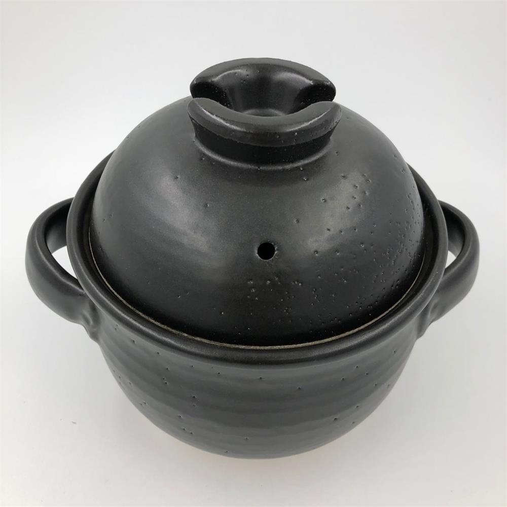 泰成ご飯鍋 (2合炊) 二重蓋 土鍋 耐熱鍋 ご飯鍋 陶器 直火OK 黒 アウトドア 万古焼 萬古焼
