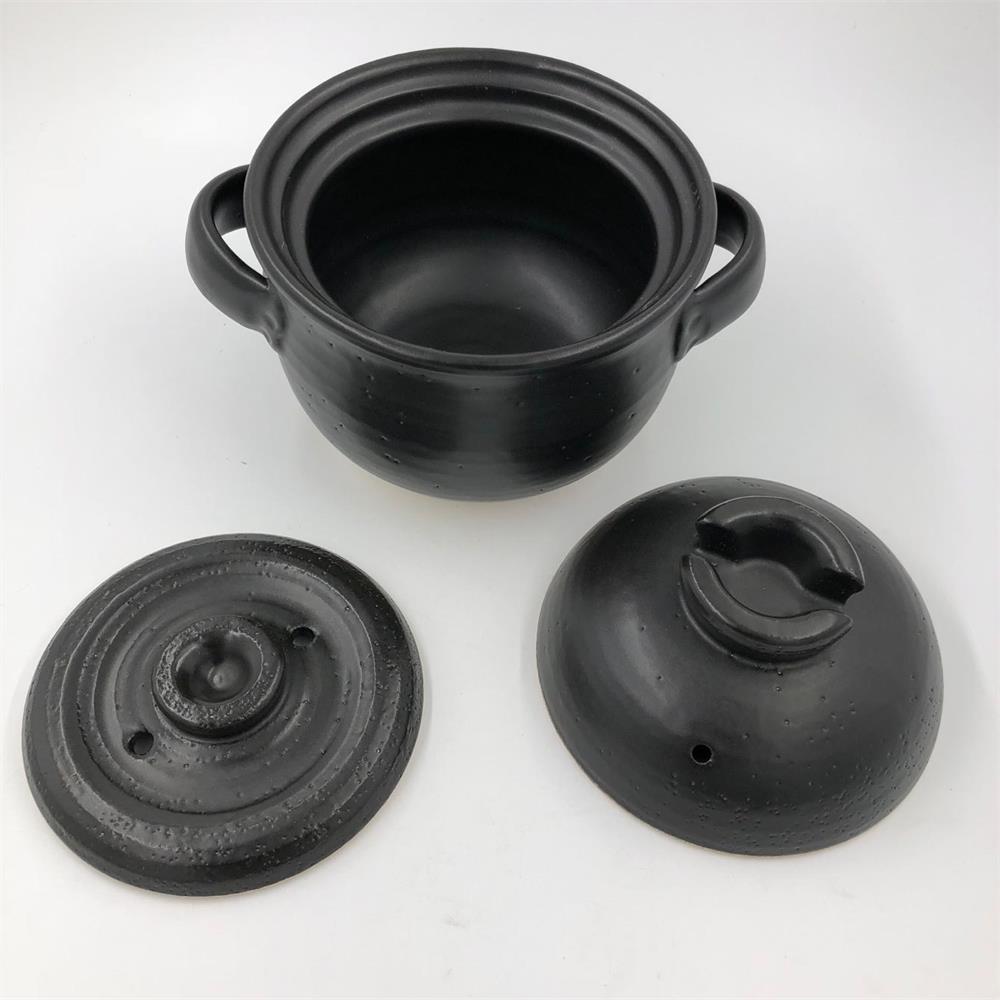 泰成ご飯鍋 (2合炊) 二重蓋 土鍋 耐熱鍋 ご飯鍋 陶器 直火OK 黒 アウトドア 万古焼 萬古焼