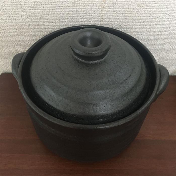 黒釉メタルIH 3合炊ご飯釜 IH対応 萬古焼 炊飯土鍋 直火OK 発熱セラミック 1001-18395