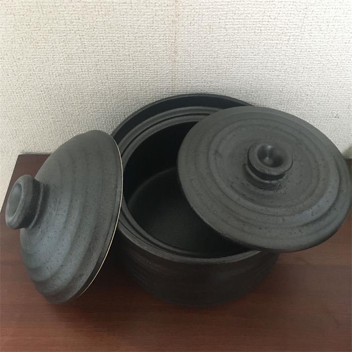 黒釉メタルIH 3合炊ご飯釜 IH対応 萬古焼 炊飯土鍋 直火OK 発熱セラミック 1001-18395