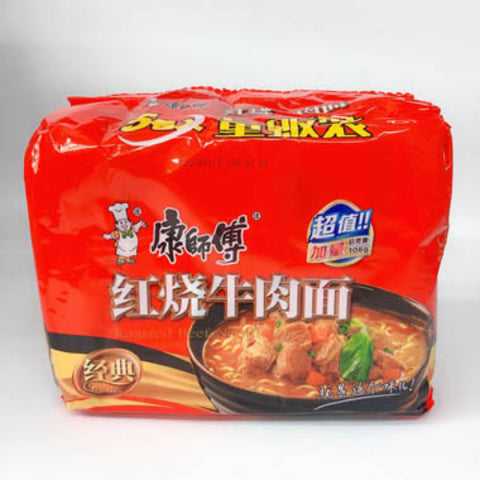 康師傅紅焼牛肉面（五連包）　康师傅红烧牛肉面　方便面